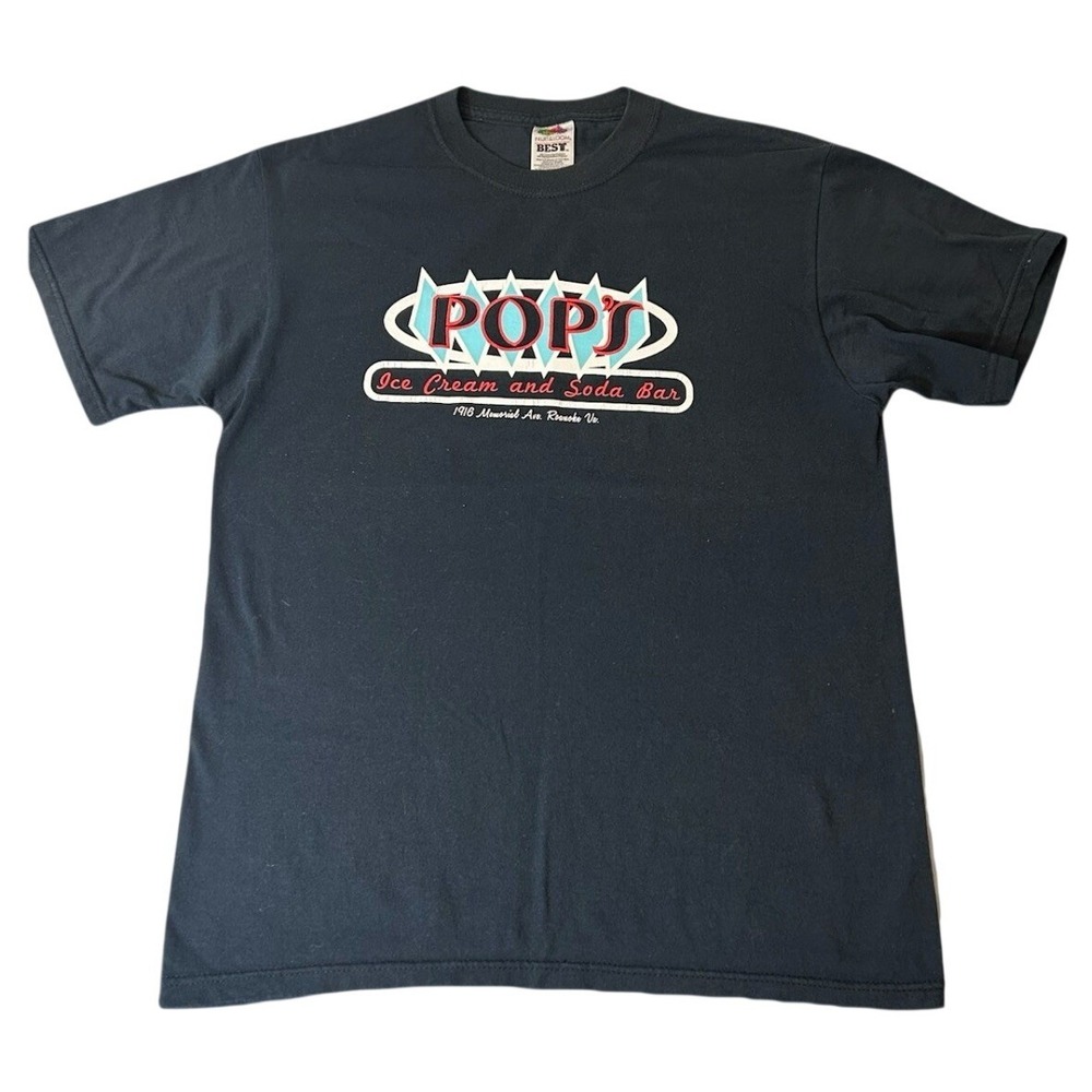 Pop's Ice‎ Cream and Soda Bar Roanoke VA Black Souvenir Tee Shirt Medium
